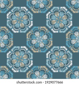 Mosaik mit geometrischen Formen. Nahtloses Muster. Design mit manueller Schraffur. Textil. Ethnische Boho-Ornament. Vektorgrafik für Webdesign oder Print.