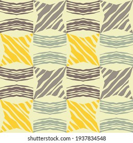 Mosaic with geometric shapes. Seamless pattern. Design with manual hatching. Textile. Ethnic boho ornament. Vector illustration for web design or print.