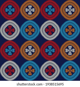 Mosaic with geometric shapes. Seamless pattern. Design with manual hatching. Textile. Ethnic boho ornament. Vector illustration for web design or print.