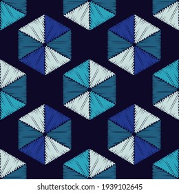 Mosaico con formas geométricas. Patrón sin foco. Diseño con eclosión manual. Textil. Ornamento étnico de boho. Ilustración vectorial para diseño web o impresión.