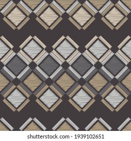 Mosaic with geometric shapes. Seamless pattern. Design with manual hatching. Textile. Ethnic boho ornament. Vector illustration for web design or print.