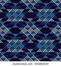Mosaic with geometric shapes. Seamless pattern. Design with manual hatching. Textile. Ethnic boho ornament. Vector illustration for web design or print.