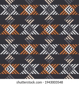 Mosaic with geometric shapes. Seamless pattern. Design with manual hatching. Textile. Ethnic boho ornament. Vector illustration for web design or print.