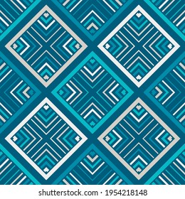 Mosaic with geometric shapes. Seamless pattern. Design with manual hatching. Textile. Ethnic boho ornament. Vector illustration for web design or print.