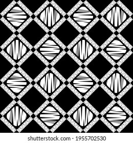 Mosaic with geometric shapes. Seamless pattern. Design with manual hatching. Textile. Ethnic boho ornament. Vector illustration for web design or print.