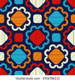Mosaico con formas geométricas. Patrón sin foco. Diseño con eclosión manual. Textil. Ornamento étnico de boho. Ilustración vectorial para diseño web o impresión.