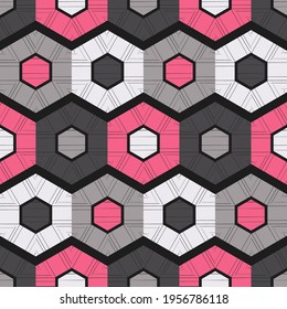 Mosaic with geometric shapes. Seamless pattern. Design with manual hatching. Textile. Ethnic boho ornament. Vector illustration for web design or print.