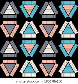 Mosaic with geometric shapes. Seamless pattern. Design with manual hatching. Textile. Ethnic boho ornament. Vector illustration for web design or print.