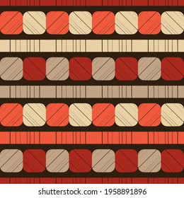Mosaik mit geometrischen Formen. Nahtloses Muster. Design mit manueller Schraffur. Textil. Ethnische Boho-Ornament. Vektorgrafik für Webdesign oder Print.