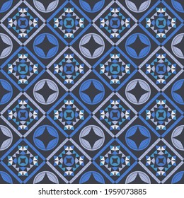 Mosaic with geometric shapes. Seamless pattern. Design with manual hatching. Textile. Ethnic boho ornament. Vector illustration for web design or print.