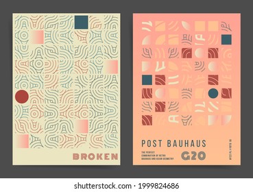 Mosaic geometric tile design poster template. 70s gradients bauhaus and vintage mosaic graphic design. For poster, identity, brochure, book, magazine cover, placard. Vector tile waves and lines print