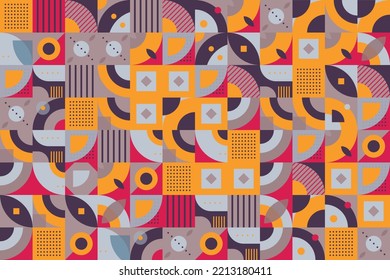 Mosaic geometry shapes seamless pattern It consists of a polyhedron such as a circle square triangle Used in the textile industry, fabric pattern, paper, wallpaper, book cover