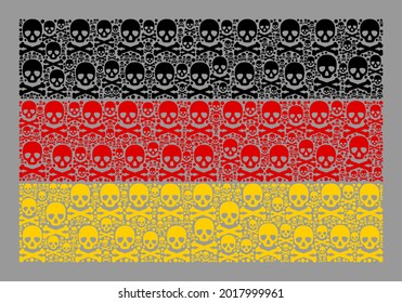 Mosaic Germany flag created with piracy icons. Mortal vector rectangle mosaic Germany flag created for warning projects. Designed for political and patriotic collages.