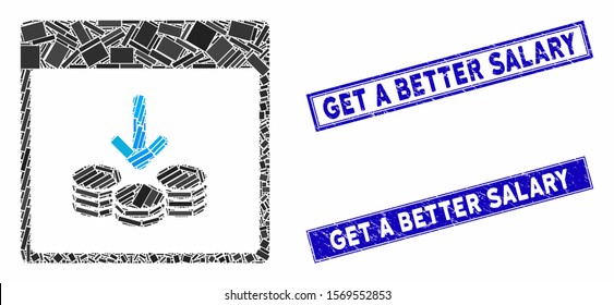 Mosaic get coins calendar page pictogram and rectangular seal stamps. Flat vector get coins calendar page mosaic icon of randomized rotated rectangular items.
