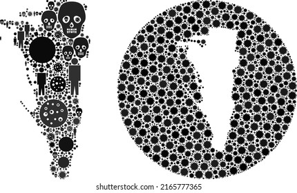 Mosaic Gibraltar map united from SARS virus items and humans and mortal items. Infection virus Gibraltar map mosaic formed with circle and subtracted space.