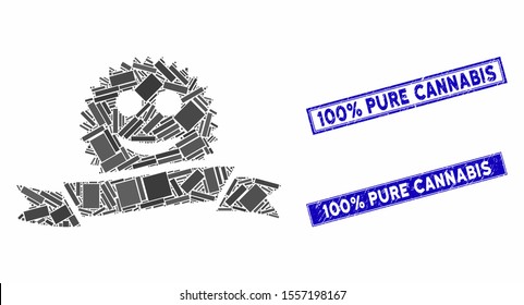 Mosaic glad award ribbon pictogram and rectangle seals. Flat vector glad award ribbon mosaic icon of randomized rotated rectangle elements. Blue caption seals with dirty surface.