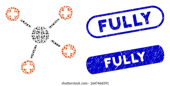Mosaic global medical links and rubber stamp watermarks with Fully caption. Mosaic vector global medical links is created with randomized oval spots. Fully stamp seals use blue color,
