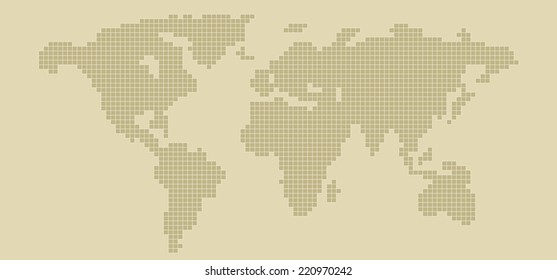 mosaic gold color world map, classic vintage style vector illustration.