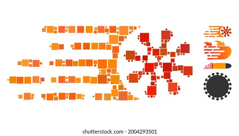 Mosaic Gone viral icon constructed from square items in different sizes and color hues. Vector square items are grouped into abstract composition gone viral icon. Bonus pictograms are added.