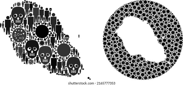 Mosaic Graciosa Island map designed from covid infection elements and people and mortal elements. Flu virus Graciosa Island map mosaic composed with circle and cut out shape.