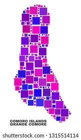 Mosaic Grande Comore Island map isolated on a white background. Vector geographic abstraction in pink and violet colors. Mosaic of Grande Comore Island map combined of scattered square elements.