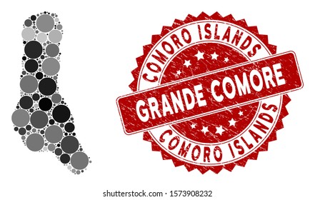 Mosaic Grande Comore Island map and circle seal stamp. Flat vector Grande Comore Island map mosaic of scattered circle items. Red seal stamp with scratched texture.