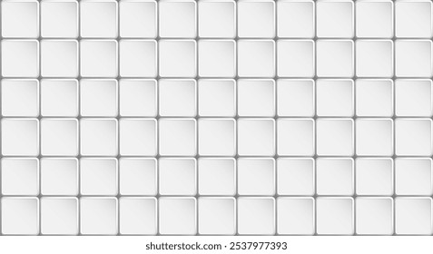 Mosaic gray aluminum colored tile buttons with rounded corners. Grey copy space for design of web pages and interface. 3D vector background