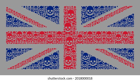 Mosaic Great Britain flag designed of toxic items. Risk vector rectangle collage Great Britain flag organized for horror wallpapers. Designed for political and patriotic agitation.