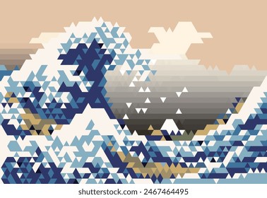 mosaic The Great Wave off Kanagawa, by Katsushika Hokusai vector illustration