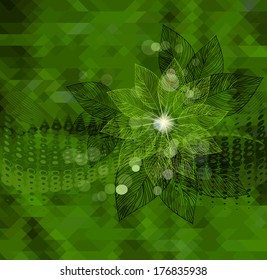 mosaic with green triangles and leaves. Vector