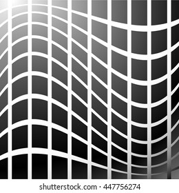 Mosaic, grid of squares with distortion effect. Abstract grayscale geometric pattern.