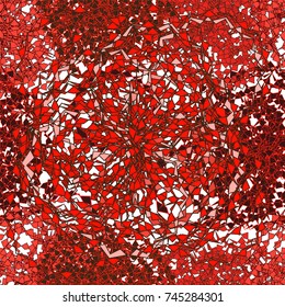 Mosaic  grunge stained ornamental seamless pattern in red, brown,white colors