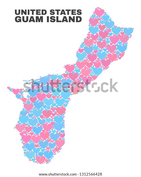 Mosaic Guam Island Map Lovely Hearts Stock Vector (Royalty Free) 1312566428