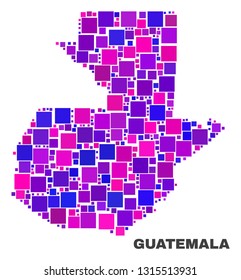 Mosaic Guatemala map isolated on a white background. Vector geographic abstraction in pink and violet colors. Mosaic of Guatemala map combined of scattered small squares.