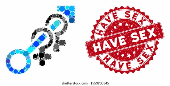Mosaic harem and distressed stamp watermark with Have Sex text. Mosaic vector is created with harem icon and with scattered spheric items. Have Sex stamp seal uses red color, and rubber texture.