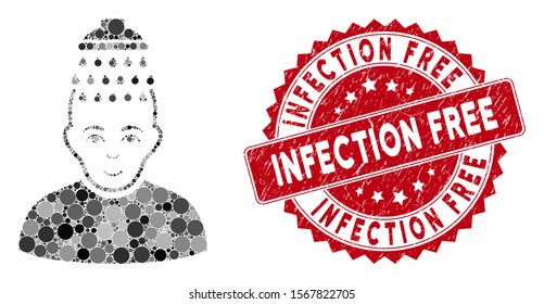 Mosaic head shower and grunge stamp seal with Infection Free caption. Mosaic vector is composed from head shower icon and with random circle spots. Infection Free stamp seal uses red color,