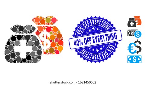 Mosaic health care funds icon and grunge stamp watermark with 40% Off Everything caption. Mosaic vector is designed with health care funds icon and with scattered spheric elements.