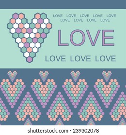mosaic heart with a linear pattern card for Valentine's Day