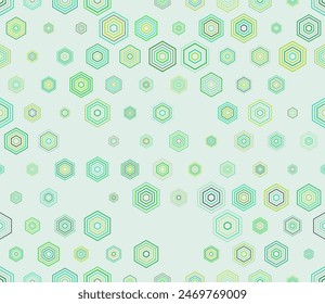 Fondo de Formas hexagonales de mosaico. Elementos geométricos multicolores de diverso tamaño. Células de mosaico apiladas hexagonales. Formas hexagonales. Patrón de mosaico. Ilustración vectorial sin costuras.