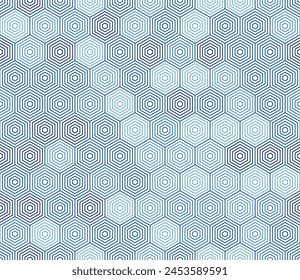 Fondo de Formas hexagonales de mosaico. Hexágonos apilados simples. Tonos de color azul. Formas hexagonales. Patrón sin costuras. Ilustración vectorial con mosaico.