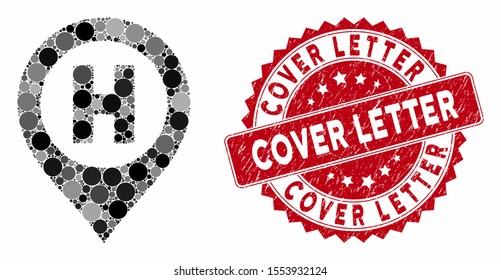 Mosaic hospital letter marker and rubber stamp seal with Cover Letter phrase. Mosaic vector is designed from hospital letter marker icon and with randomized circle spots.