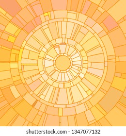 Mosaic illustration of sun with yellow light stained glass window.