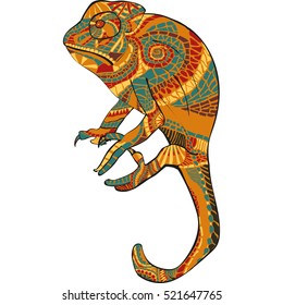Mosaic image of a chameleon on white background