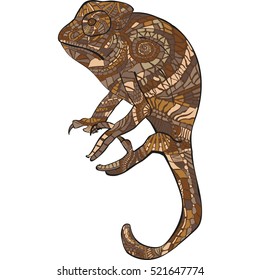 Mosaic image of a chameleon on white background