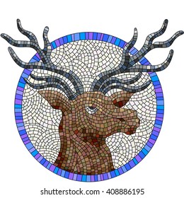 Mosaic image of a deer's head in the round frame