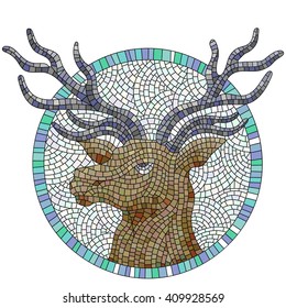 Mosaic image of a deer's head in the round frame