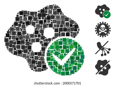Mosaic Infected icon united from square items in different sizes and color hues. Vector square elements are grouped into abstract mosaic infected icon. Bonus pictograms are placed.