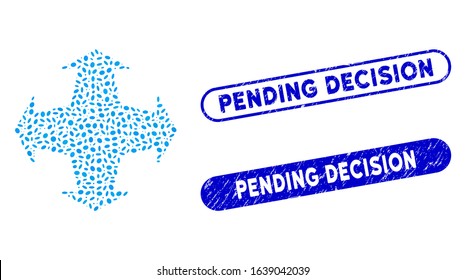 Mosaic intersection directions and grunge stamp seals with Pending Decision phrase. Mosaic vector intersection directions is composed with randomized ellipse pieces.