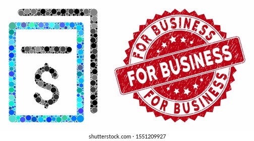 Mosaic invoices and corroded stamp watermark with For Business phrase. Mosaic vector is formed with invoices icon and with random round items. For Business stamp uses red color, and grunged design.