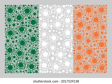 Bandera de Irlanda mosaica diseñada con elementos de bacila. Bandera de Irlanda de colección de vectores diseñada para publicidad medicare. Diseñado para propaganda política o patriótica.
